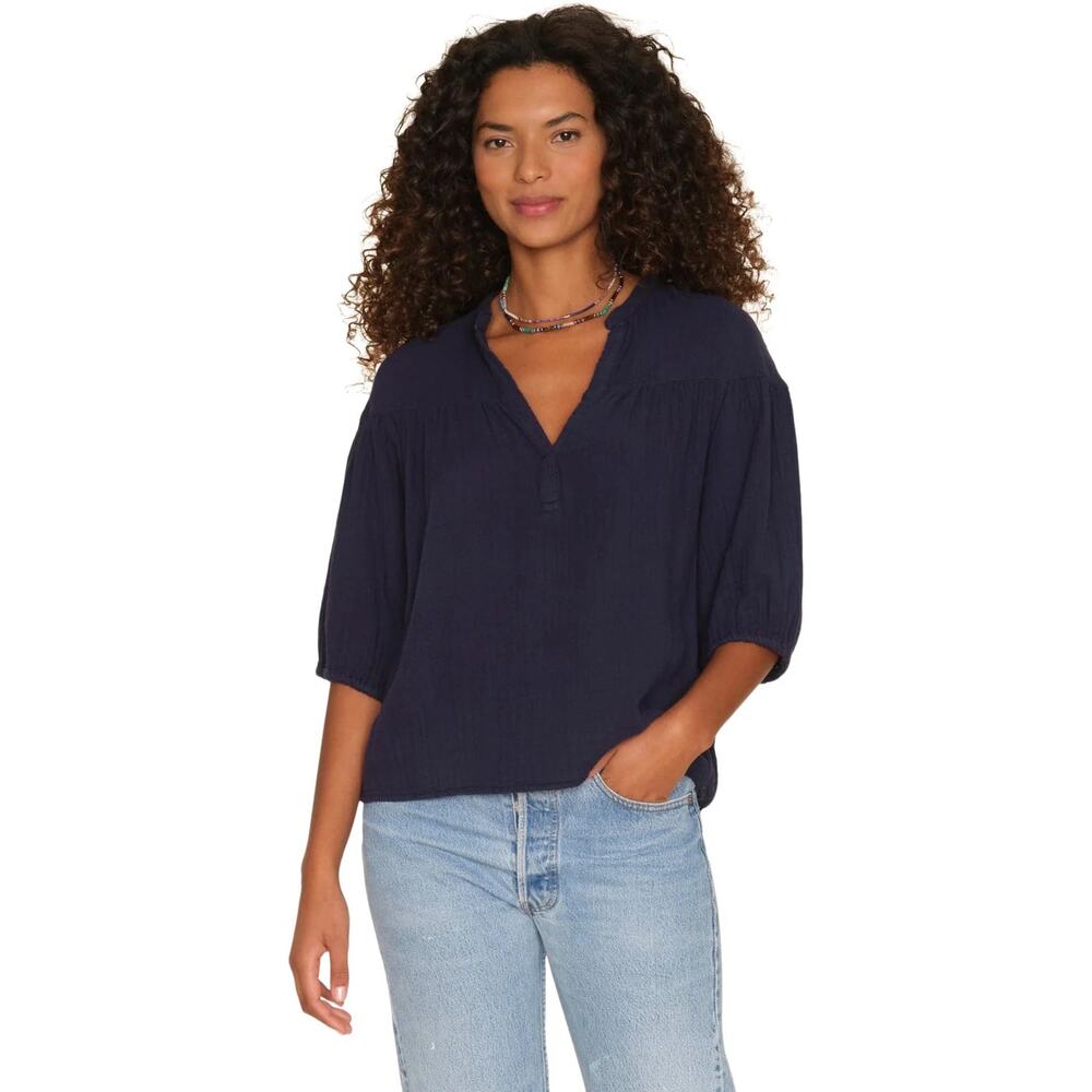 Xirena Clem Cotton Gauze Top North Star Blue Size S Boho Popover | Retail $186